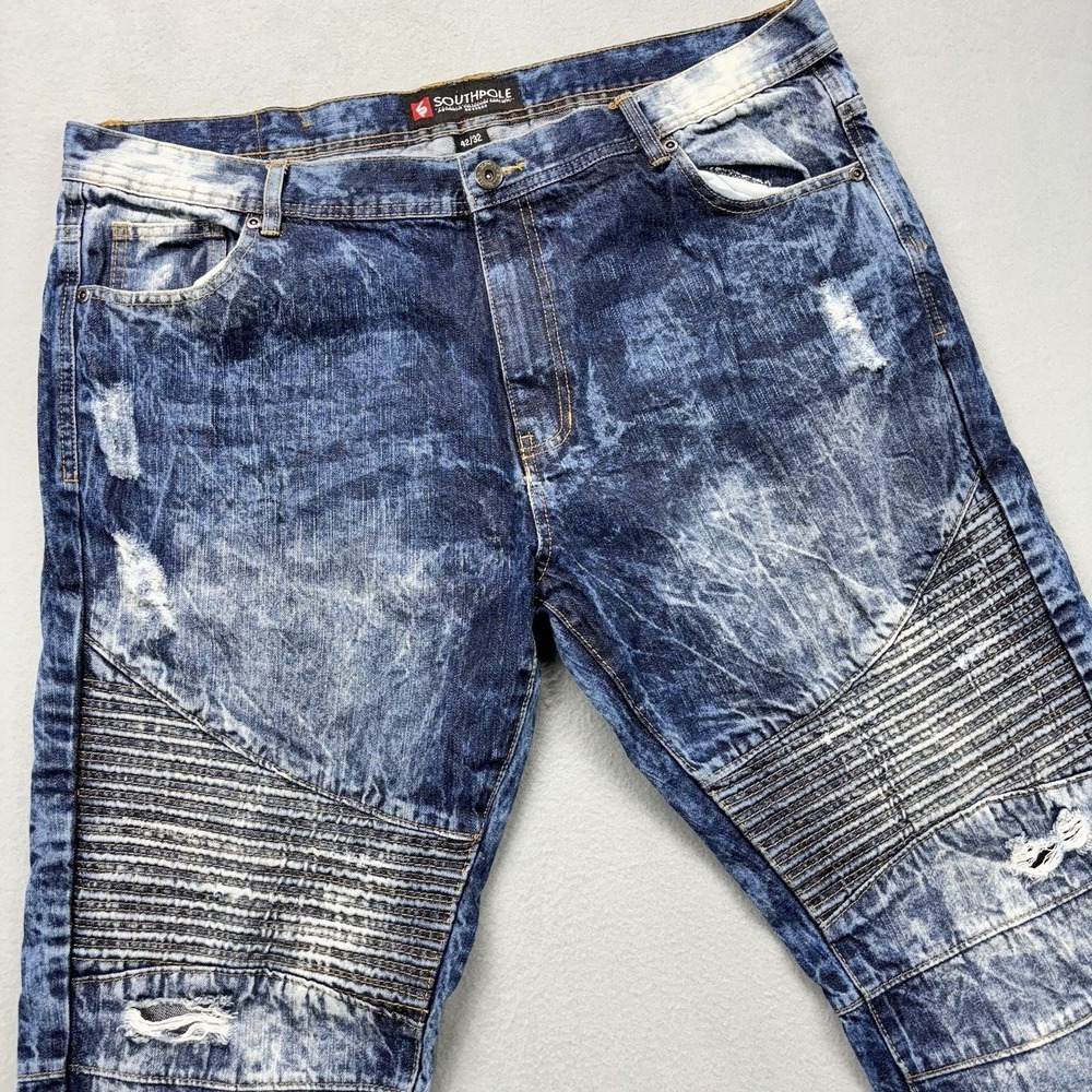 Vtg Southpole Moto Jeans Mens 42x32 Distressed Straight Acid Wash‎ Grunge Y2K